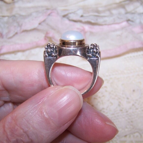 Vintage Michael Dawkins Sterling Silver 14K Gold Pearl Ring - Size 5.75 - Picture 13 of 14